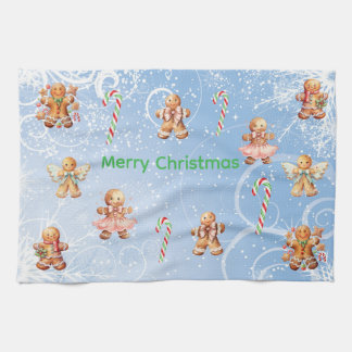 Merry Christmas Gingerbread & Candy Cane Tea Towel