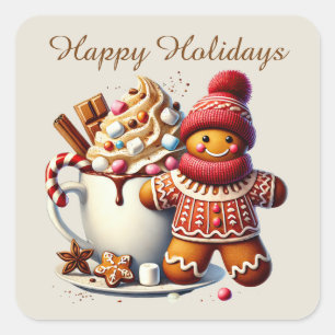 Merry Christmas gingerbread cocoa add text  Square Sticker