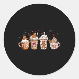 Merry Christmas Gingerbread Cookie Coffee Cups Lat Classic Round Sticker
