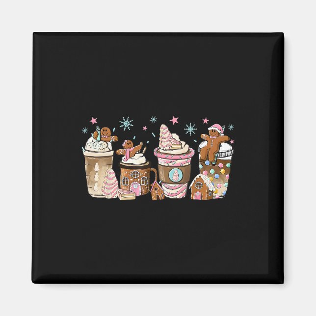 Merry Christmas Gingerbread Cookie Coffee Cups Lat Magnet (Front)