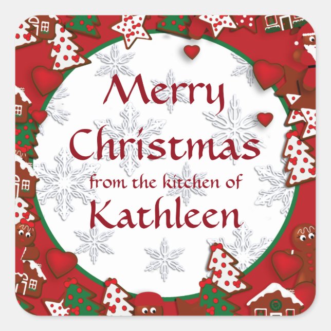 Merry Christmas Gingerbread Cookie Gift Sticker (Front)