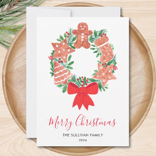 Merry Christmas Gingerbread Cookie Wreath Holiday Card