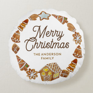 Merry Christmas Gingerbread Cookies Custom Round Cushion