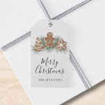 Merry Christmas Gingerbread Cookies Gift Tags<br><div class="desc">These festive Merry Christmas gift tags are decorated with watercolor Christmas cookies,  pine foliage,  and stylish script typography.
Easily customizable.
Original Watercolor © Michele Davies.</div>