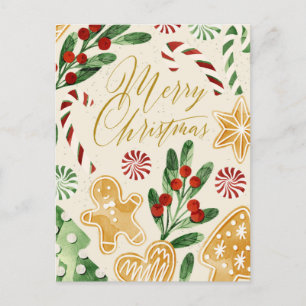 Merry Christmas Gingerbread Cookies Holiday Postcard