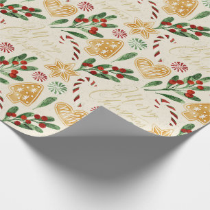 Merry Christmas Gingerbread Cookies Lettering Wrapping Paper