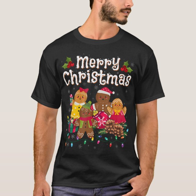 Merry Christmas Gingerbread Cookies Men Women T-Shirt (Front)