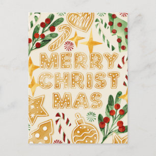 Merry Christmas Gingerbread Cookies Mistletoe Pine Postcard