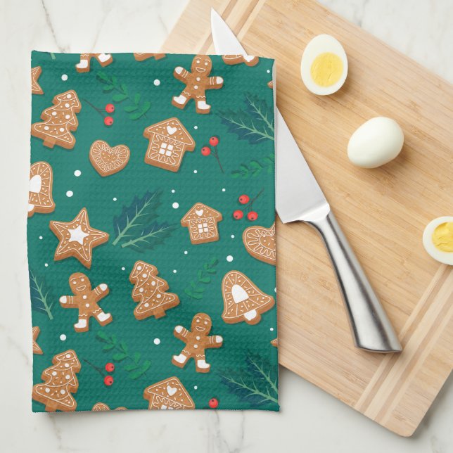 Merry Christmas Gingerbread Cookies Tea Towel (Quarter Fold)