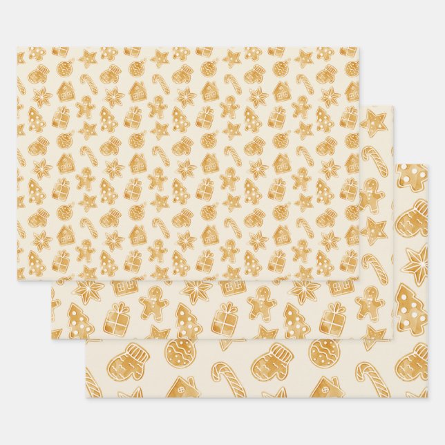 Merry Christmas Gingerbread Cookies  Wrapping Paper Sheet (Set)