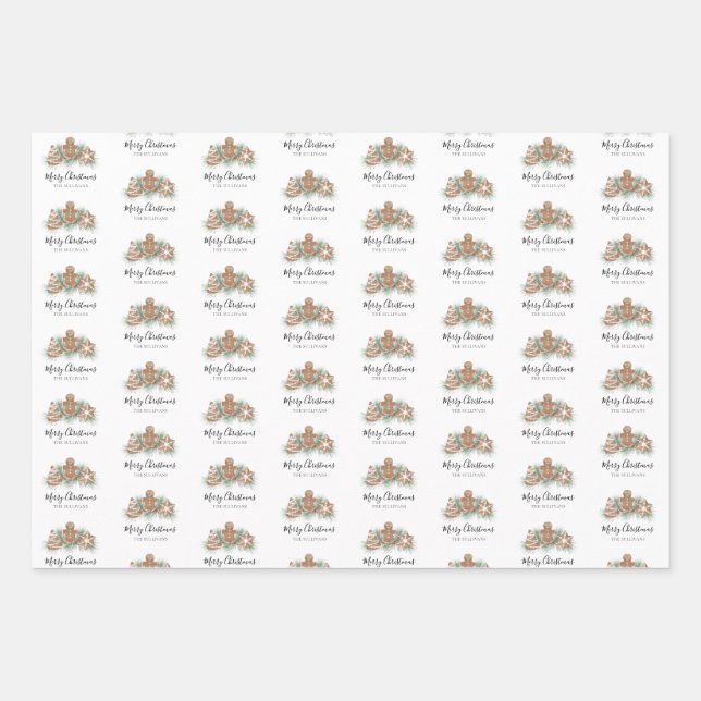 Merry Christmas Gingerbread Cookies Wrapping Paper Sheet (Front)