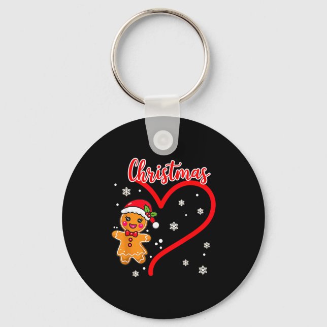 Merry Christmas Gingerbread Couple Christmas  Key Ring (Front)
