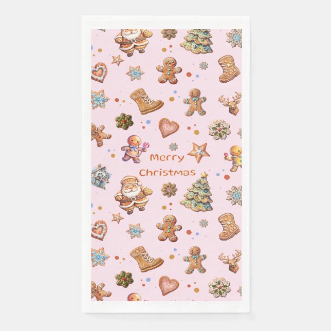 Merry Christmas Gingerbread Cute Fun Pink Napkin (Front)