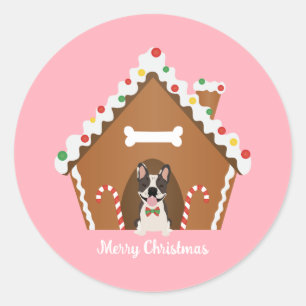 Merry Christmas Gingerbread Dog House Classic Round Sticker