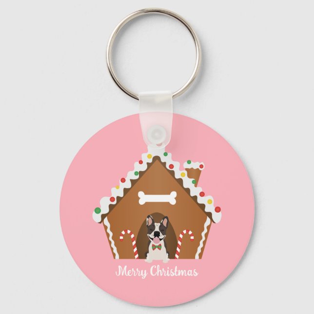 Merry Christmas Gingerbread Dog House Key Ring (Front)