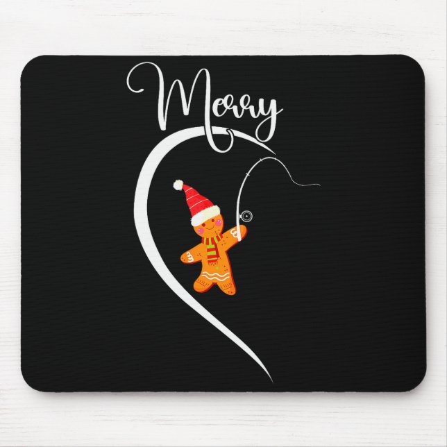Merry Christmas Gingerbread Fishing Lover Couple C Mouse Pad (Front)