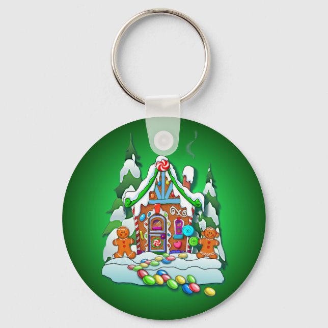 MERRY CHRISTMAS GINGERBREAD HOUSE by SHARON SHARPE Key Ring (Front)
