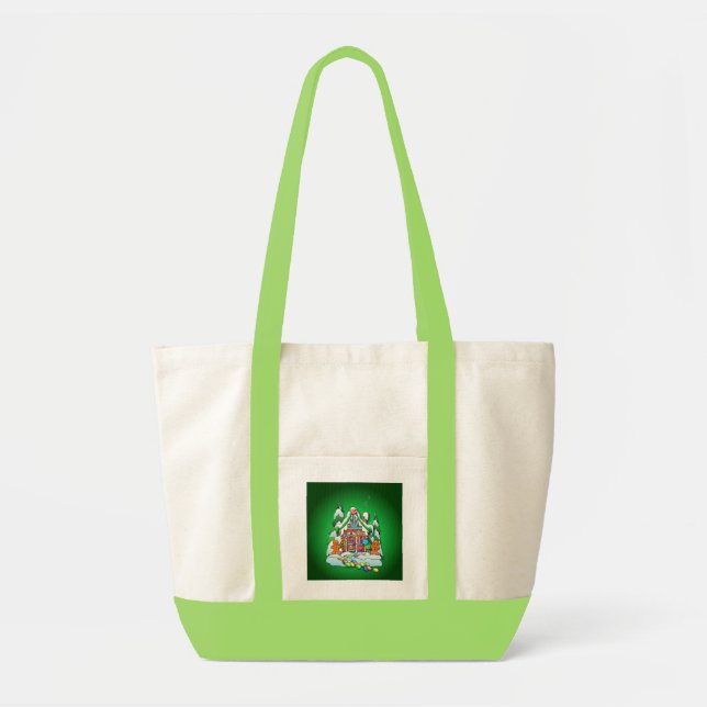 MERRY CHRISTMAS GINGERBREAD HOUSE by SHARON SHARPE Tote Bag (Front)