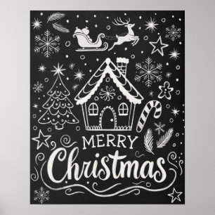 Merry Christmas Gingerbread House Chalkboard Poster