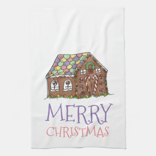 Merry Christmas Gingerbread House Holiday Baking Tea Towel