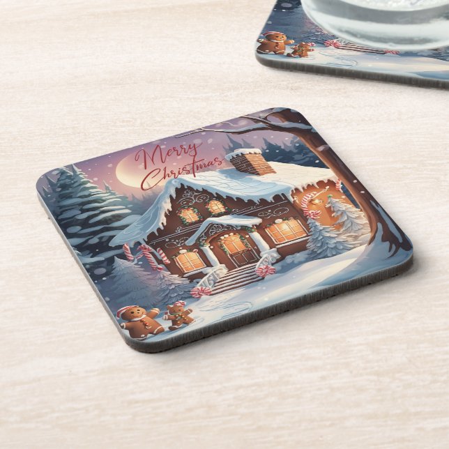 Merry Christmas Gingerbread House Holiday  Coaster (Left Side)