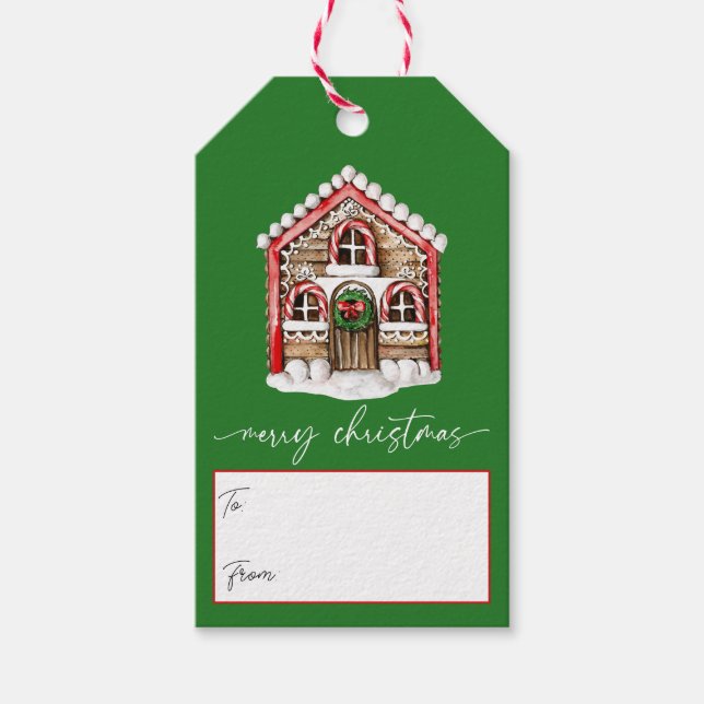 Merry Christmas Gingerbread House Holiday Gift Tag (Front)