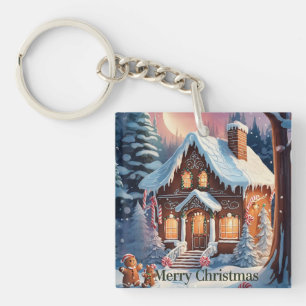 Merry Christmas Gingerbread House Key Ring