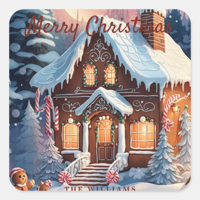 Merry Christmas Gingerbread House  Square Sticker (Front)
