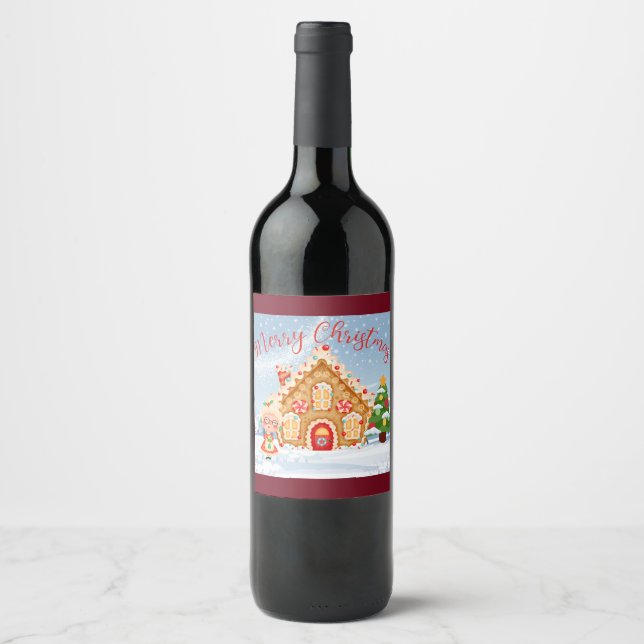 Merry Christmas Gingerbread House Wine Label (Front)