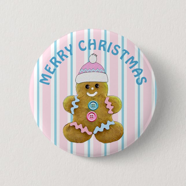 Merry Christmas Gingerbread man 6 Cm Round Badge (Front)