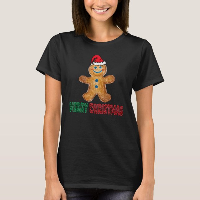Merry Christmas, Gingerbread Man Cookie T-Shirt (Front)