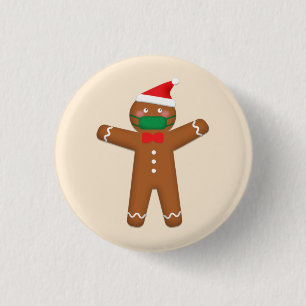 Merry Christmas Gingerbread Man in Face Mask 2020 3 Cm Round Badge