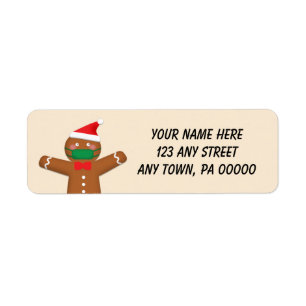 Merry Christmas Gingerbread Man in Face Mask 2020 Return Address Label