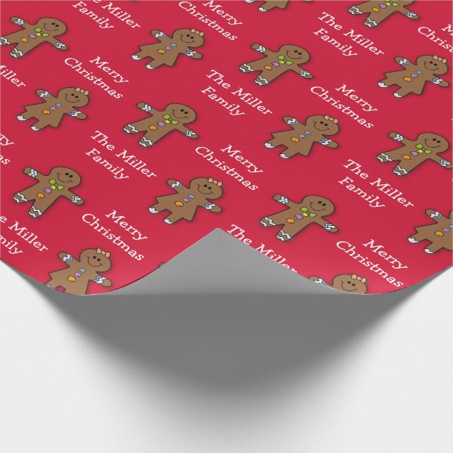 Merry Christmas Gingerbread Man Red Custom Wrapping Paper (Corner)