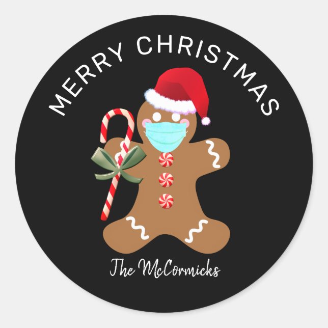 Merry Christmas Gingerbread Man Santa Personalised Classic Round Sticker (Front)