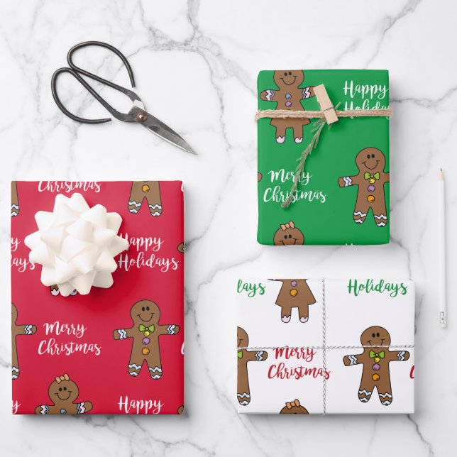 Merry Christmas Gingerbread Man  Wrapping Paper Sheet (Front)