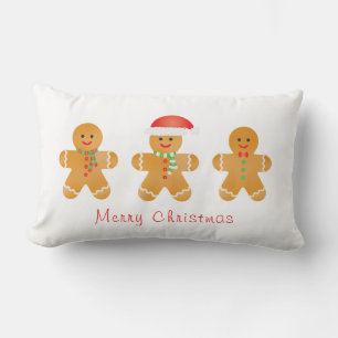Merry Christmas Gingerbread Men Lumbar Cushion
