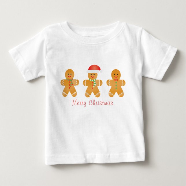 Merry Christmas Gingerbread Men Santa Hat Baby T-Shirt (Front)