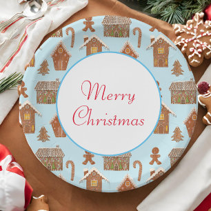 Merry Christmas Gingerbread Pattern Paper Plate