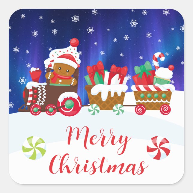 Merry Christmas – Gingerbread Train Square Sticker (Front)