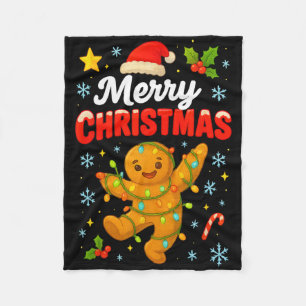 Merry Christmas Gingerbread Xmas Christmas Cookie  Fleece Blanket