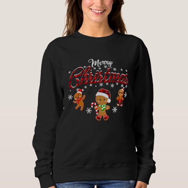 Merry Christmas Gingerbread Xmas Red Plaid Cookie  Sweatshirt (Front)