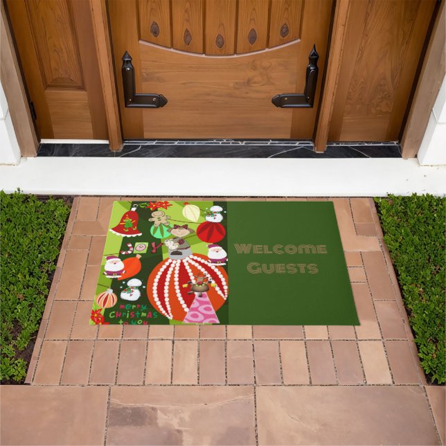Merry Christmas Gingerman Green Matt Doormat (Outdoor)