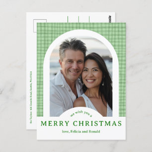 MERRY CHRISTMAS Gingham Holiday CUSTOM Arch PHOTO Postcard