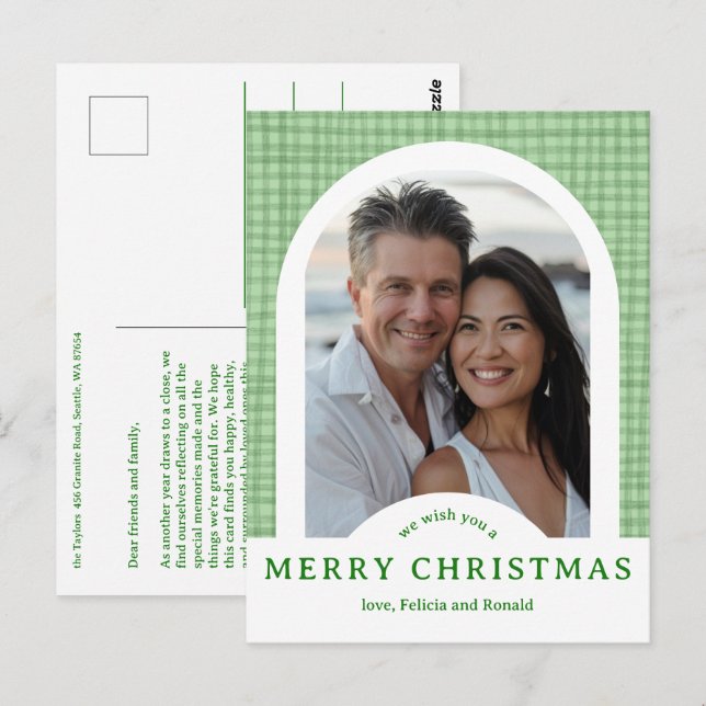 MERRY CHRISTMAS Gingham Holiday CUSTOM Arch PHOTO Postcard (Front/Back)