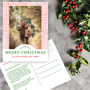 MERRY CHRISTMAS Gingham Holiday CUSTOM PHOTO Postcard