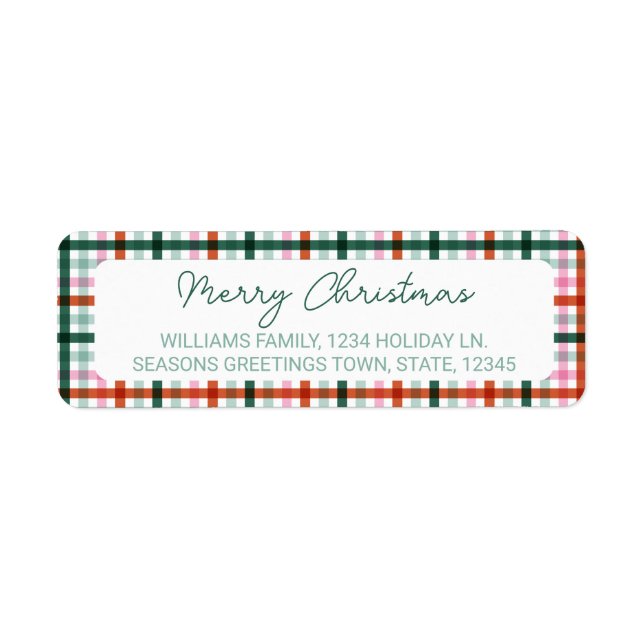 Merry Christmas Gingham Return Address  Label (Front)