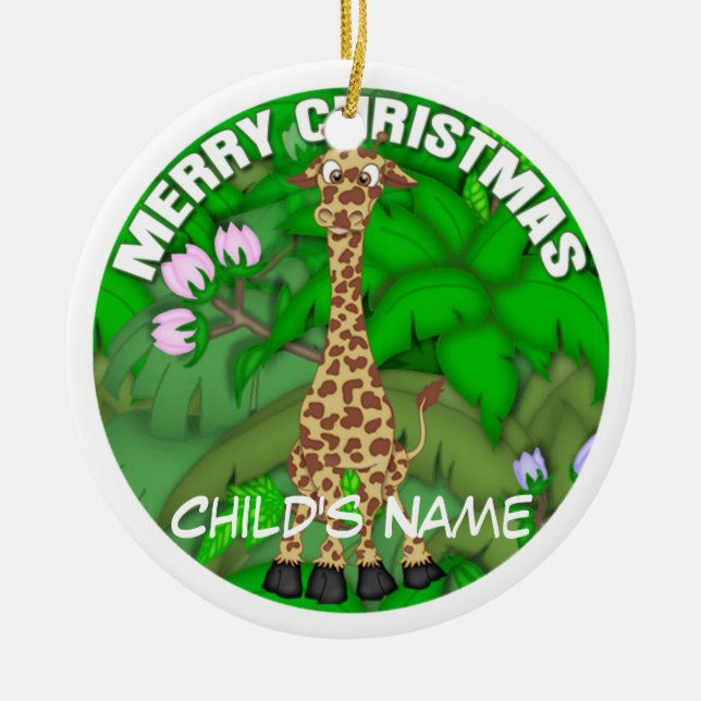 Merry Christmas Giraffe Ceramic Tree Decoration (Front)