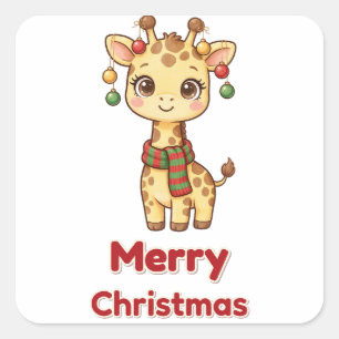 Merry Christmas Giraffe Ornaments Sticker