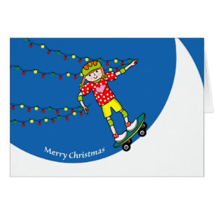 Merry Christmas, Girl Skateboarder with Lights